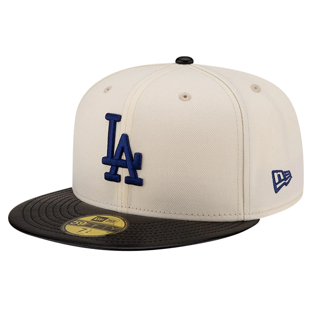 Men's New Era Cream Los Angeles Dodgers Game Night Leather Visor 59FIFTY Fitted Hat