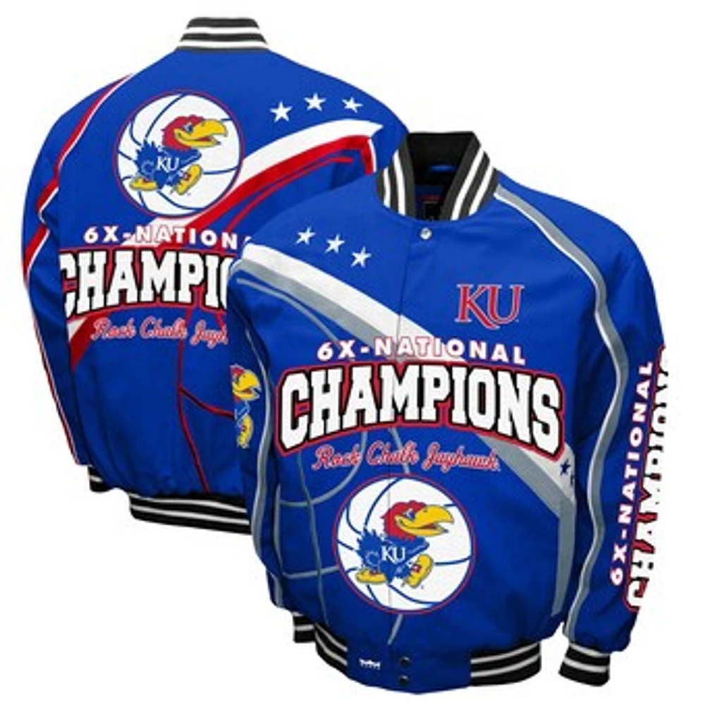 Men's Franchise Club Royal Kansas Jayhawks Commemorative Basketball 6-Time National Champions Full-Snap Jacket