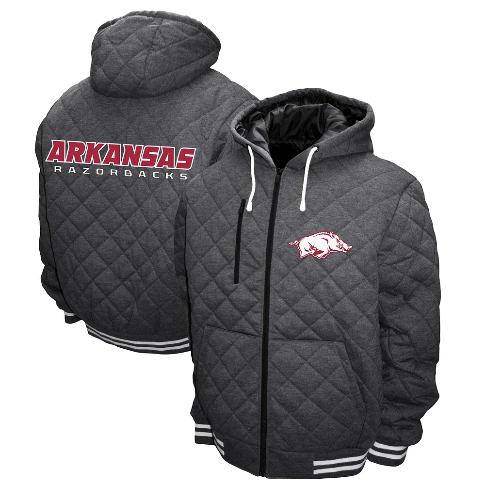 Men's Franchise Club Gray Arkansas Razorbacks Diamond Quilted Full-Zip Hoodie Jacket
