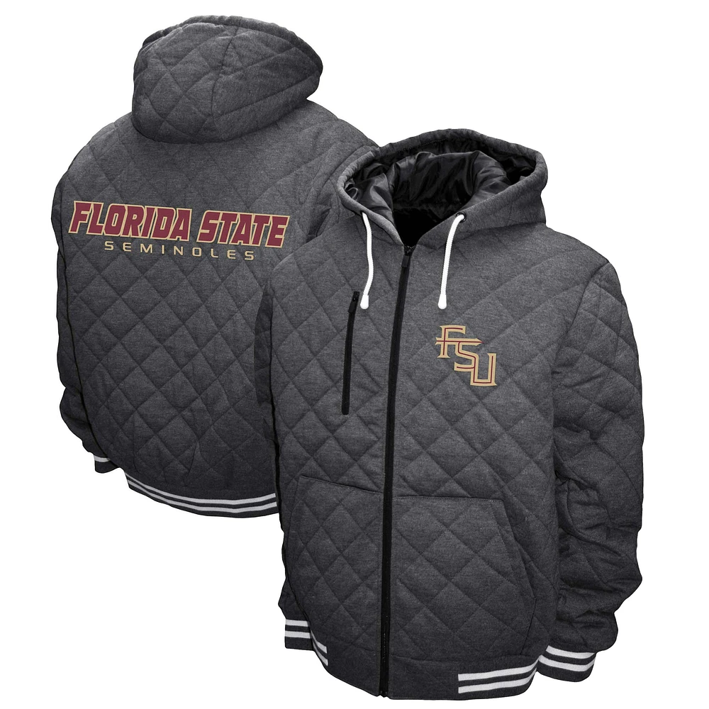 Men's Franchise Club Gray Florida State Seminoles Diamond Quilted Full-Zip Hoodie Jacket