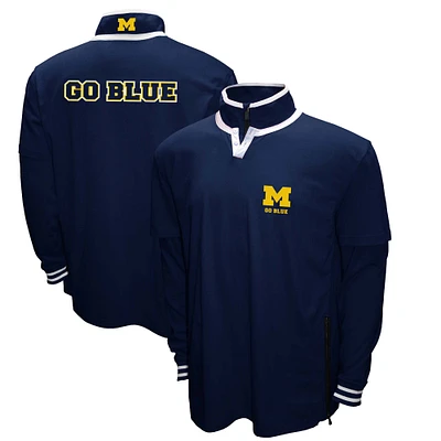 Men's Franchise Club Navy Michigan Wolverines 3-in-1 Double-Down T-Shirt & Quarter-Zip Pullover Set