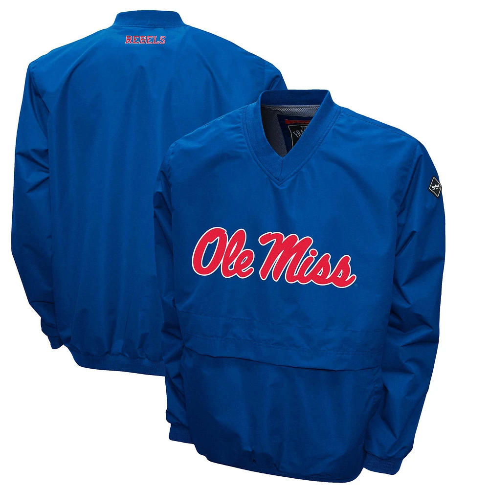 Men's Franchise Club Light Blue Ole Miss Rebels Windshell Big Logo V-Neck Pullover Jacket