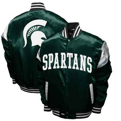 Men's Franchise Club Green Michigan State Spartans Power Satin Full-Snap Jacket