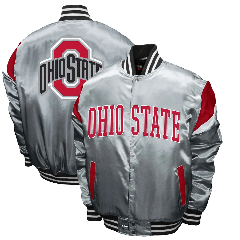 Men's Franchise Club Gray Ohio State Buckeyes Power Satin Full-Snap Jacket