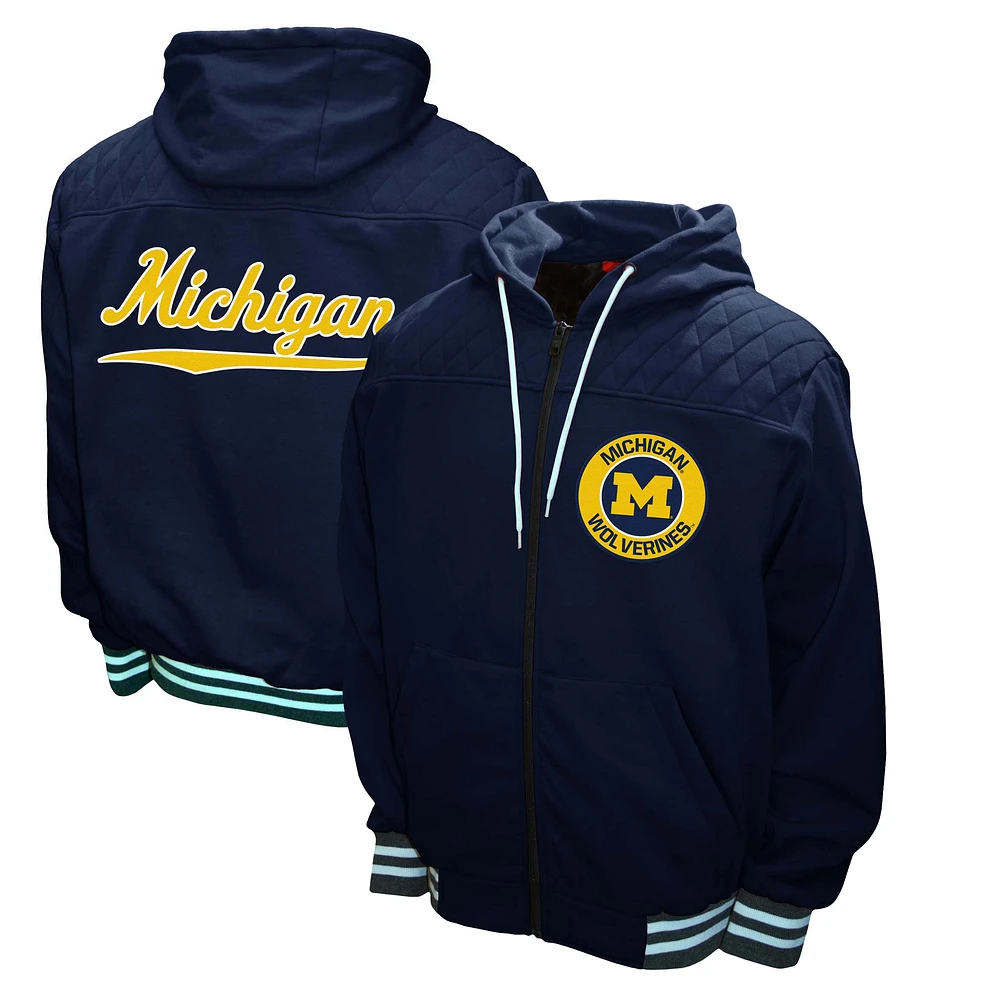 Men's Franchise Club Navy Michigan Wolverines Walk-On Full Zip Hoodie Jacket