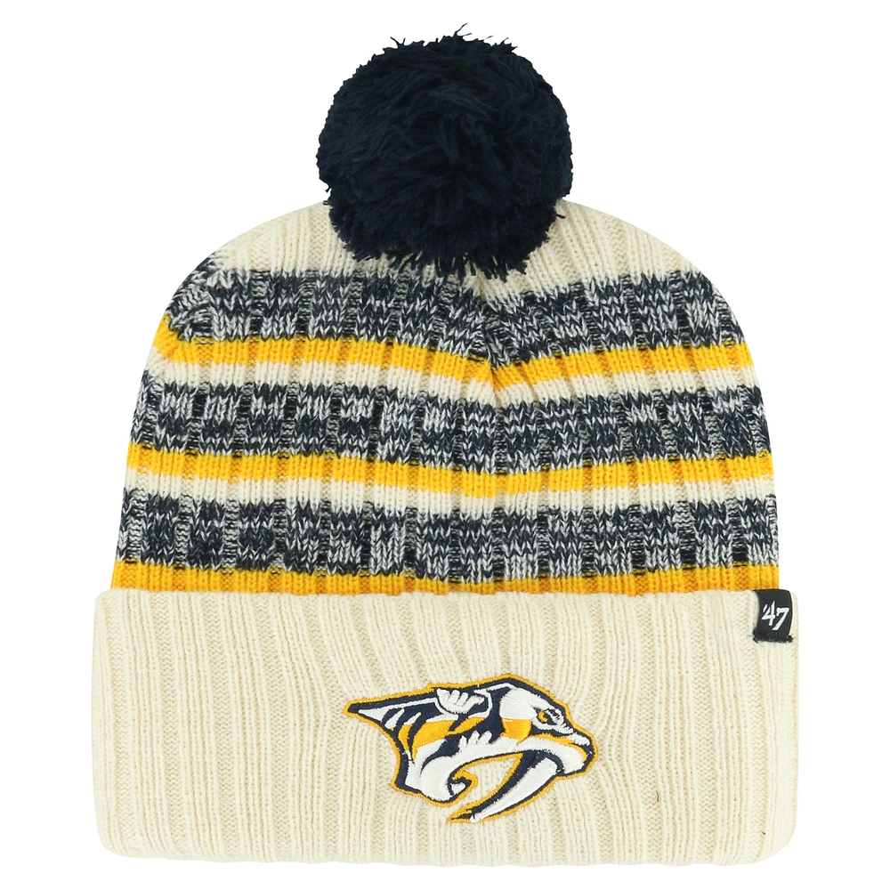 Men's '47 Cream Nashville Predators Tavern Cuffed Knit Hat with Pom