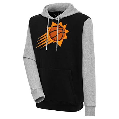 Men's Antigua Black/Heather Gray Phoenix Suns Victory Colorblock Pullover Hoodie
