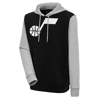 Men's Antigua Black/Heather Gray Utah Jazz Victory Colorblock Pullover Hoodie