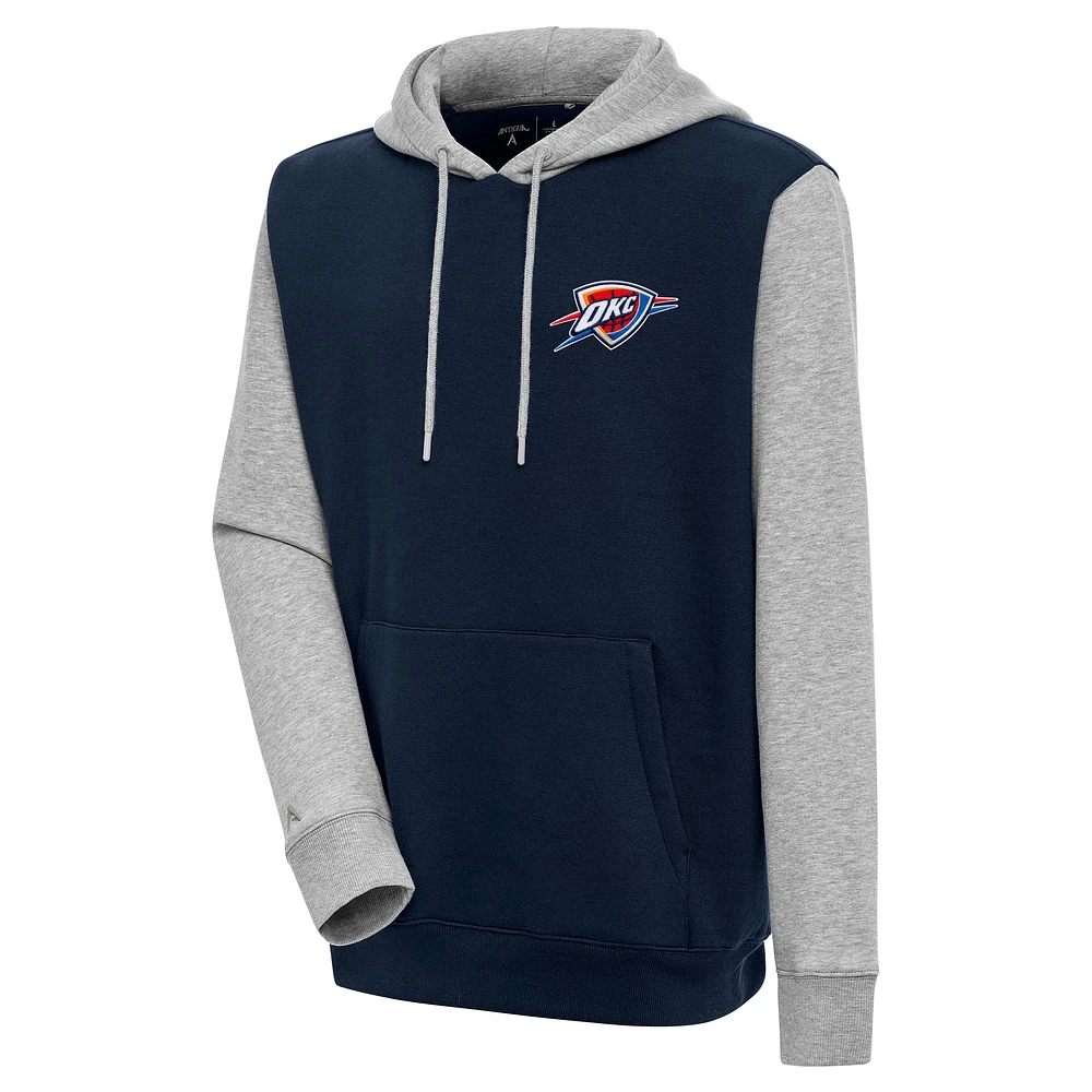 Men's Antigua Navy/Heather Gray Oklahoma City Thunder Victory Colorblock Pullover Hoodie