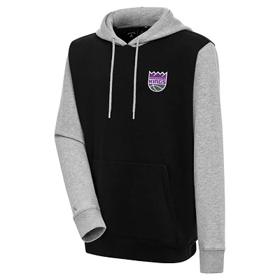 Men's Antigua Black/Heather Gray Sacramento Kings Victory Colorblock Pullover Hoodie
