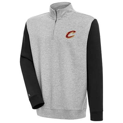 Men's Antigua Heather Gray/Black Cleveland Cavaliers Victory Colorblock Quarter-Zip Pullover Top