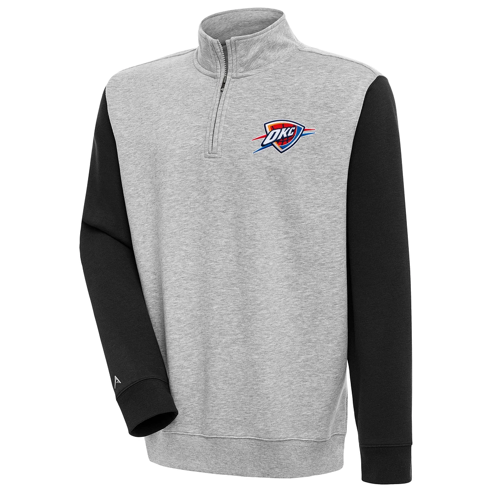 Men's Antigua Heather Gray/Black Oklahoma City Thunder Victory Colorblock Quarter-Zip Pullover Top