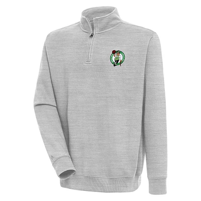 Men's Antigua Heather Gray Boston Celtics Victory Quarter-Zip Pullover Top