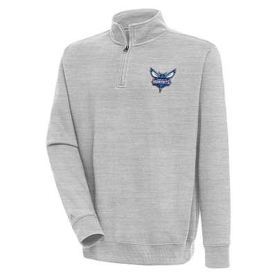 Men's Antigua Heather Gray Charlotte Hornets Victory Quarter-Zip Pullover Top