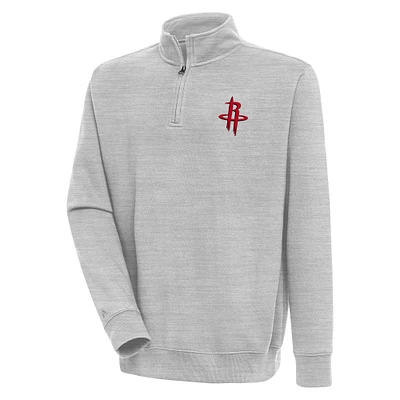 Men's Antigua Heather Gray Houston Rockets Victory Quarter-Zip Pullover Top