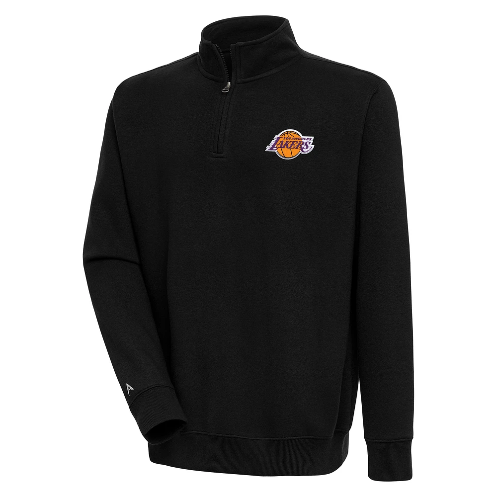 Men's Antigua Black Los Angeles Lakers Victory Quarter-Zip Pullover Top