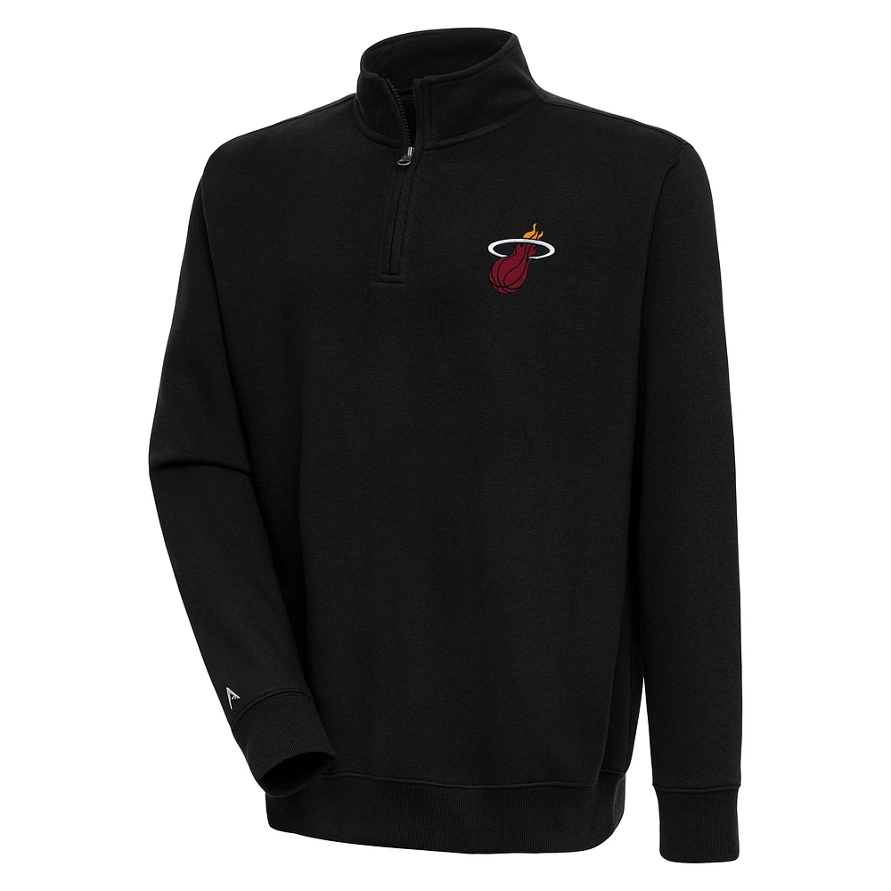 Men's Antigua Black Miami Heat Victory Quarter-Zip Pullover Top