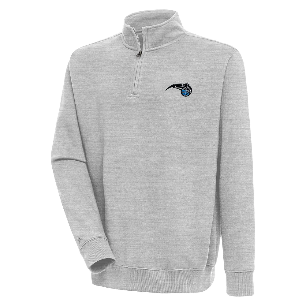Men's Antigua Heather Gray Orlando Magic Victory Quarter-Zip Pullover Top