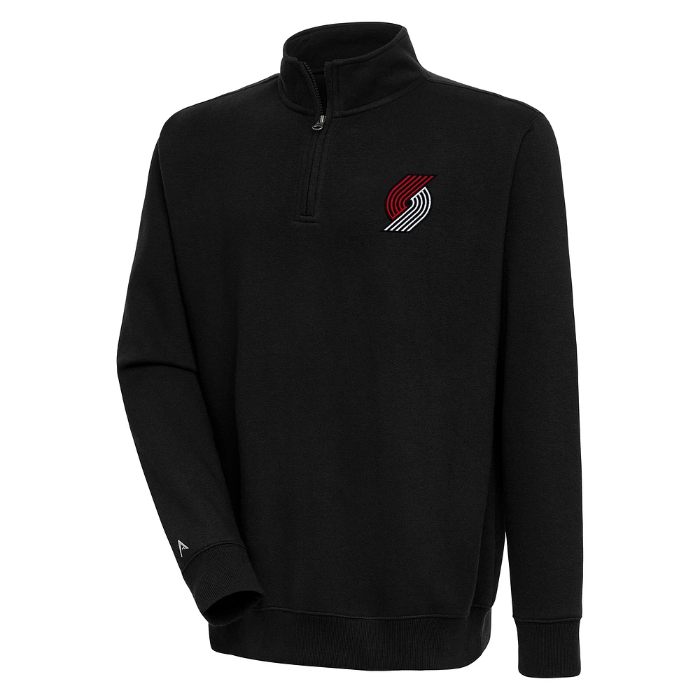 Men's Antigua Black Portland Trail Blazers Victory Quarter-Zip Pullover Top
