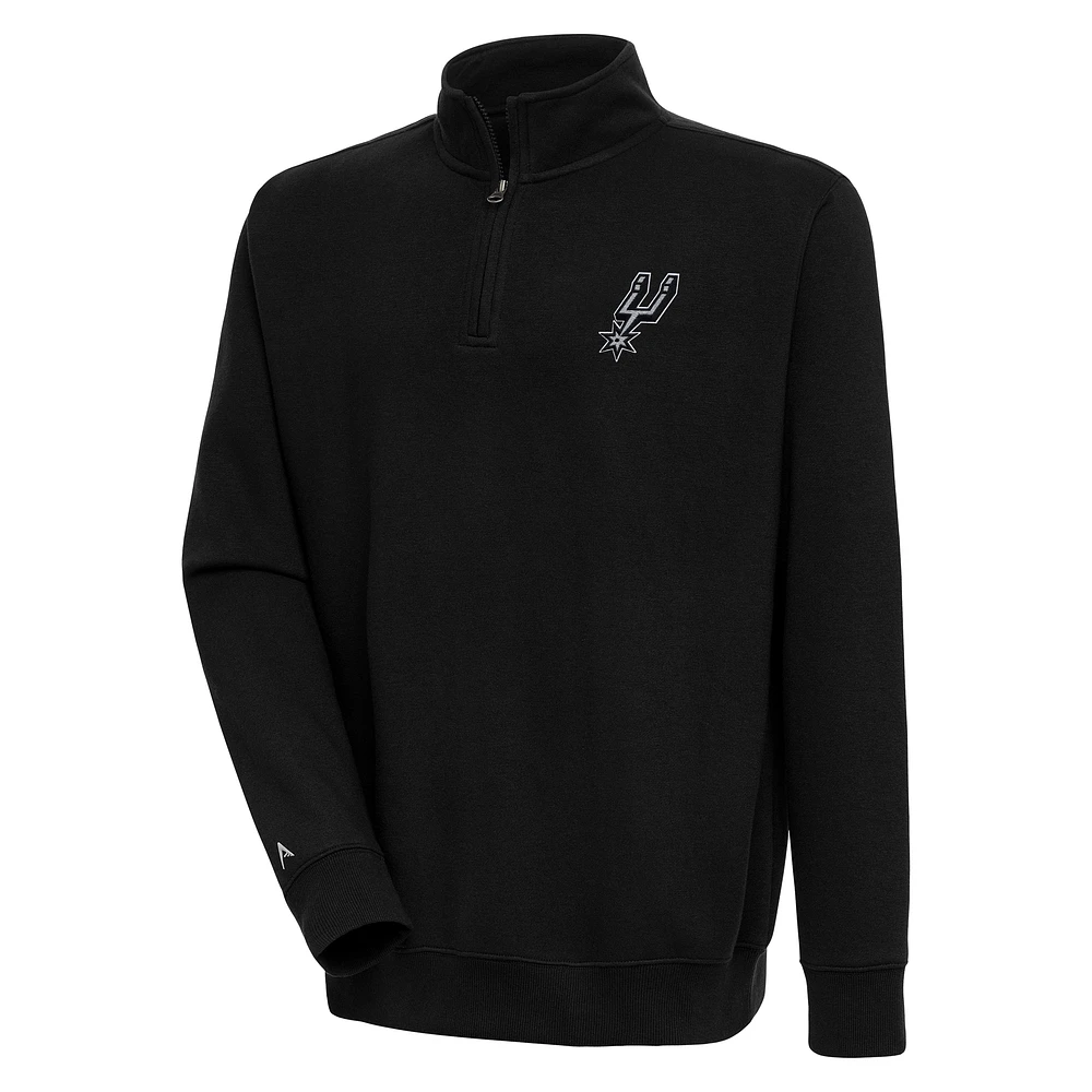 Men's Antigua Black San Antonio Spurs Victory Quarter-Zip Pullover Top