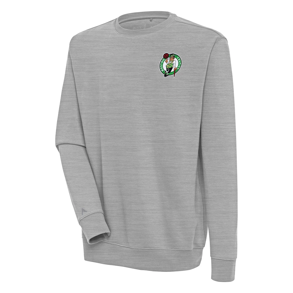 Men's Antigua Heather Gray Boston Celtics Victory Pullover Sweatshirt