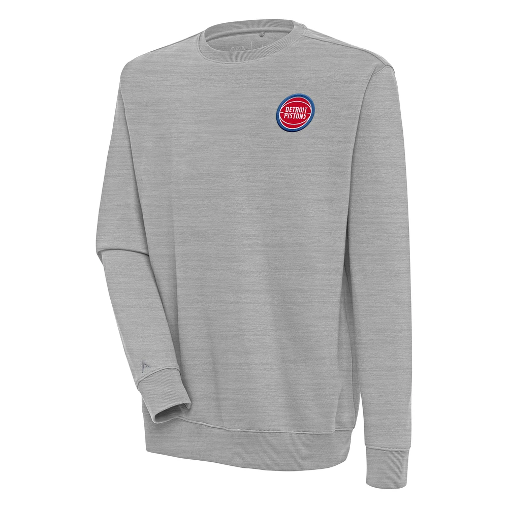 Men's Antigua Heather Gray Detroit Pistons Victory Pullover Sweatshirt