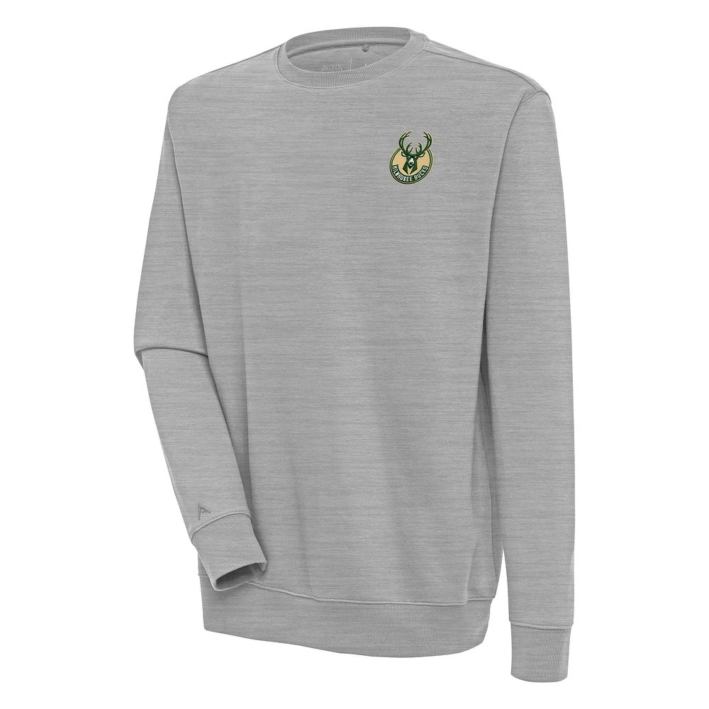 Men's Antigua Heather Gray Milwaukee Bucks Victory Pullover Sweatshirt