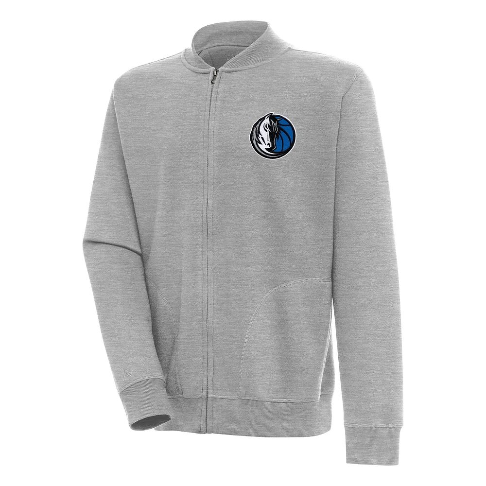 Men's Antigua Heather Gray Dallas Mavericks Victory Full-Zip Jacket