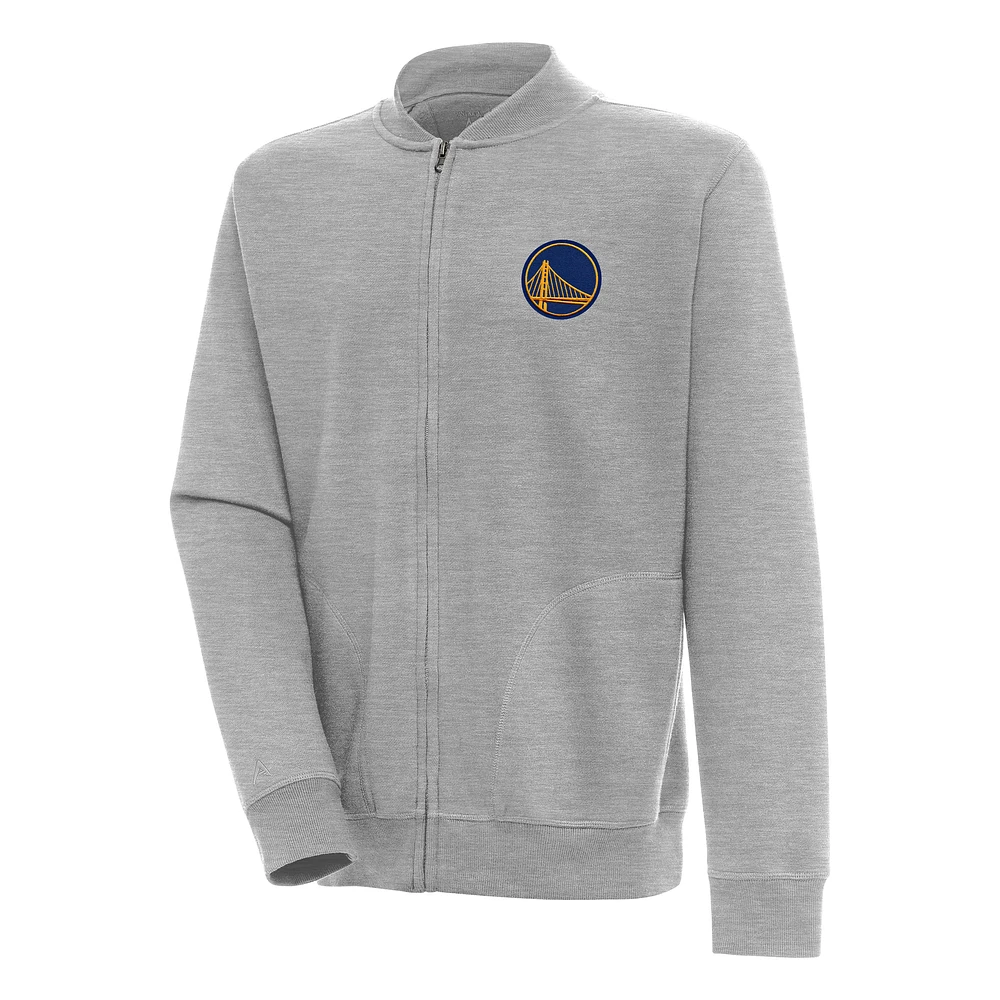 Men's Antigua Heather Gray Golden State Warriors Victory Full-Zip Jacket