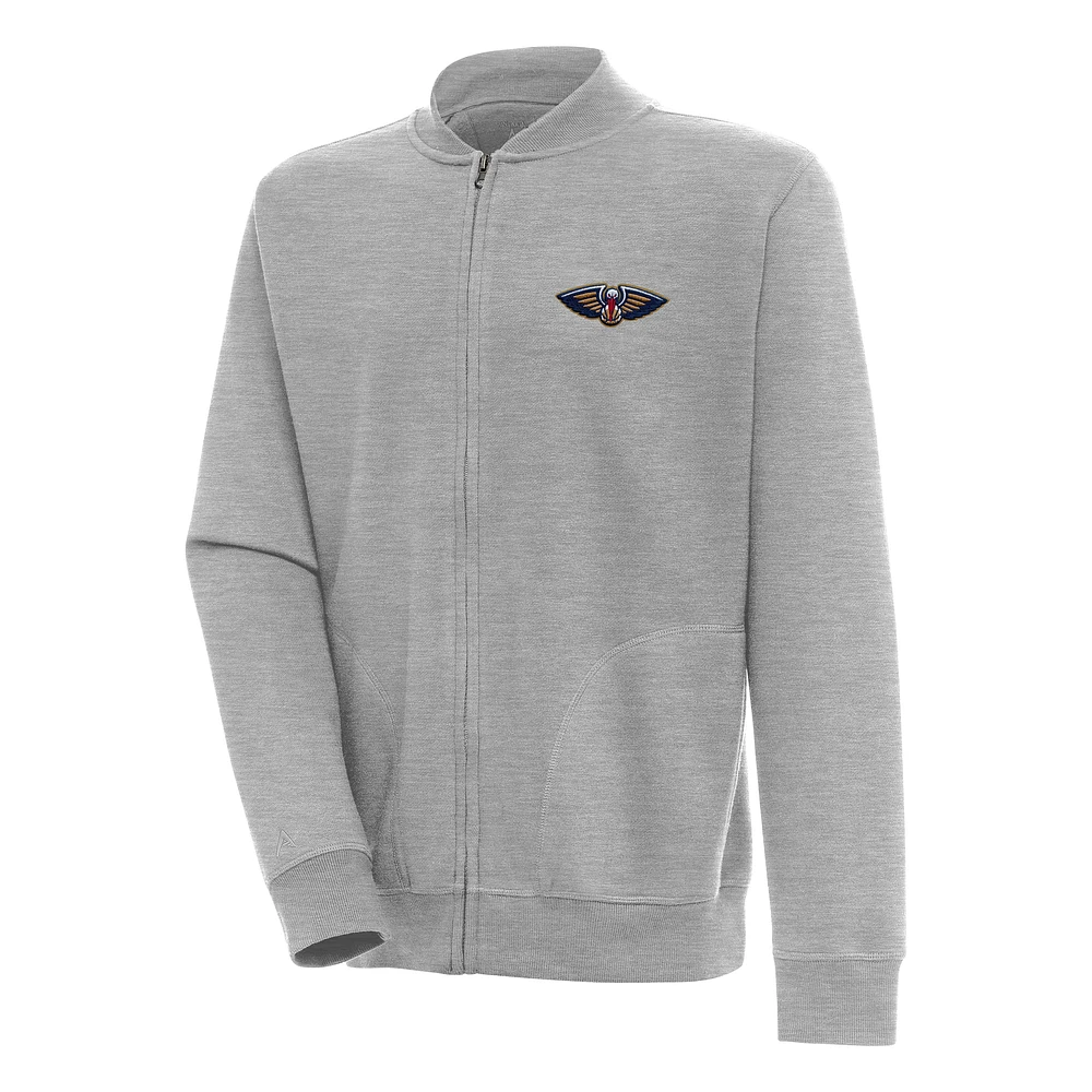 Men's Antigua Heather Gray New Orleans Pelicans Victory Full-Zip Jacket