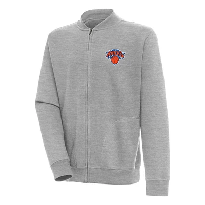 Men's Antigua Heather Gray New York Knicks Victory Full-Zip Jacket