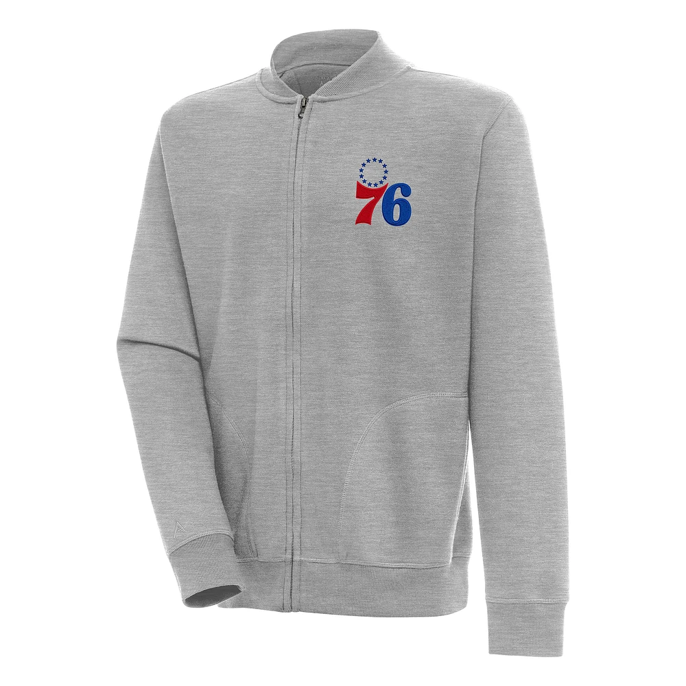 Men's Antigua Heather Gray Philadelphia 76ers Victory Full-Zip Jacket
