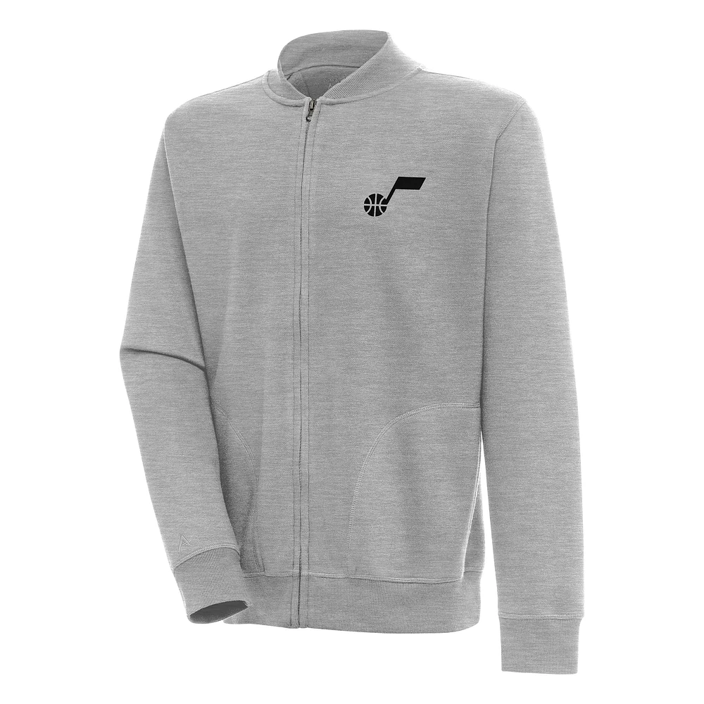 Men's Antigua Heather Gray Utah Jazz Victory Full-Zip Jacket