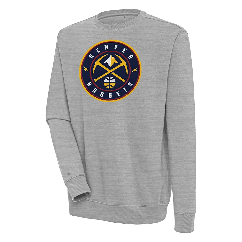 Men's Antigua Heather Gray Denver Nuggets Victory Pullover Sweatshirt