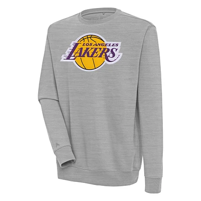 Men's Antigua Heather Gray Los Angeles Lakers Victory Pullover Sweatshirt