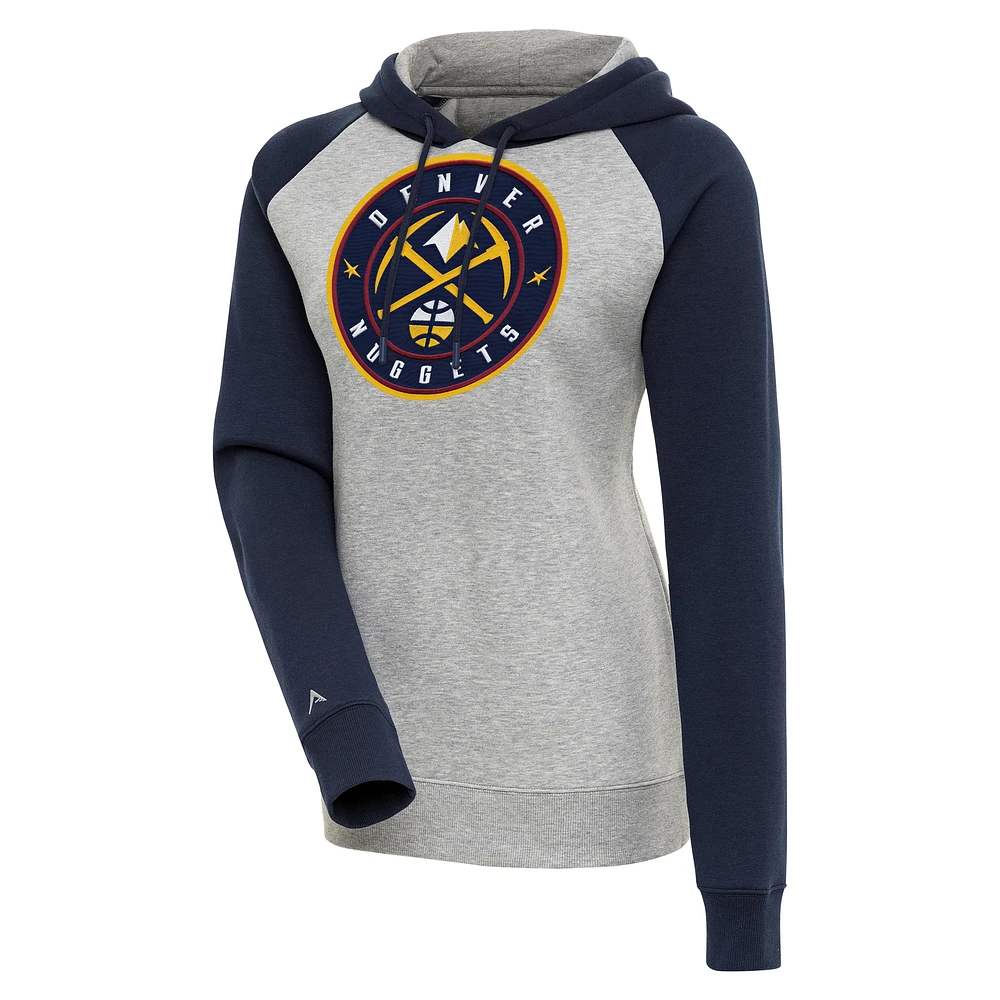 Women's Antigua Heather Gray/Navy Denver Nuggets Victory Raglan Sleeve Pullover Hoodie