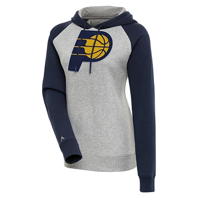 Women's Antigua Heather Gray/Navy Indiana Pacers Victory Raglan Sleeve Pullover Hoodie