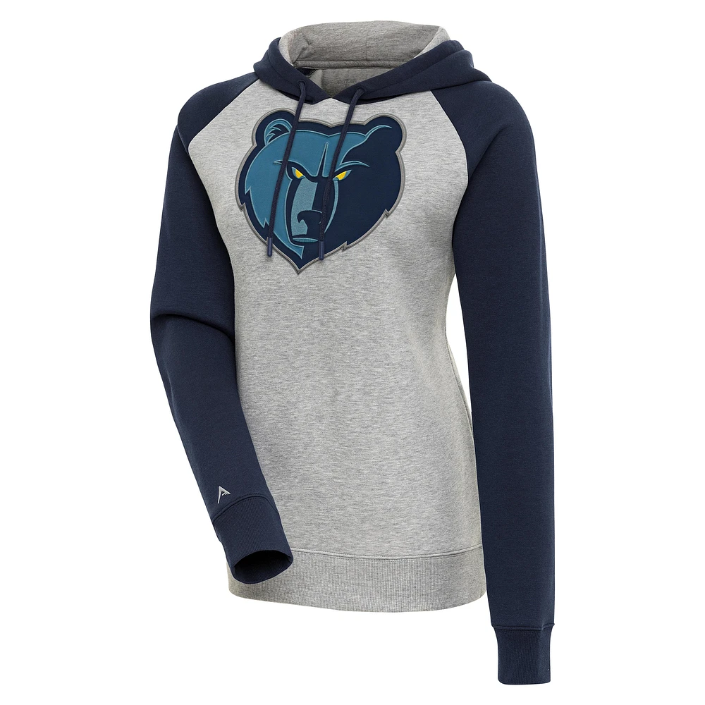 Women's Antigua Heather Gray/Navy Memphis Grizzlies Victory Raglan Sleeve Pullover Hoodie