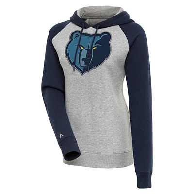 Women's Antigua  Heather Gray/Navy Memphis Grizzlies Victory Raglan Sleeve Pullover Hoodie