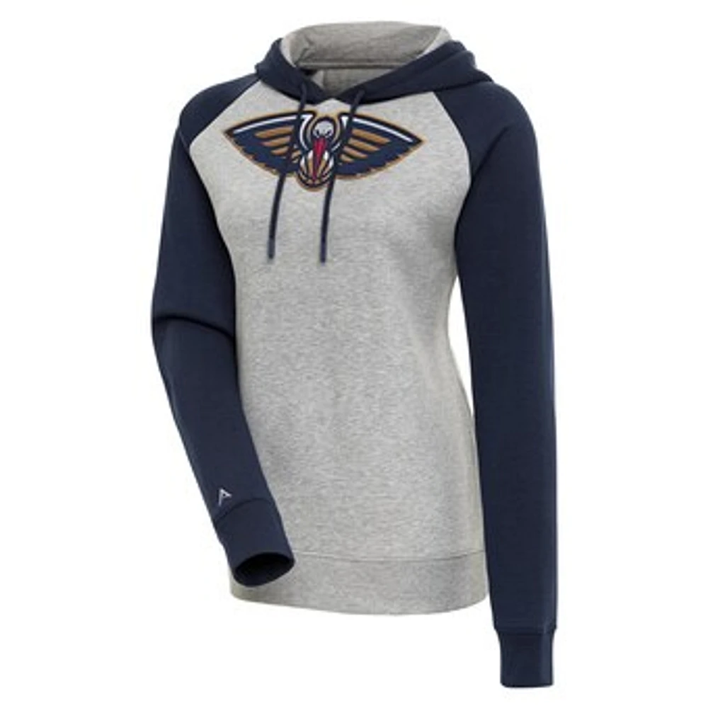 Women's Antigua Heather Gray/Navy New Orleans Pelicans Victory Raglan Sleeve Pullover Hoodie