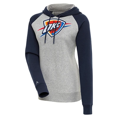 Women's Antigua Heather Gray/Navy Oklahoma City Thunder Victory Raglan Sleeve Pullover Hoodie