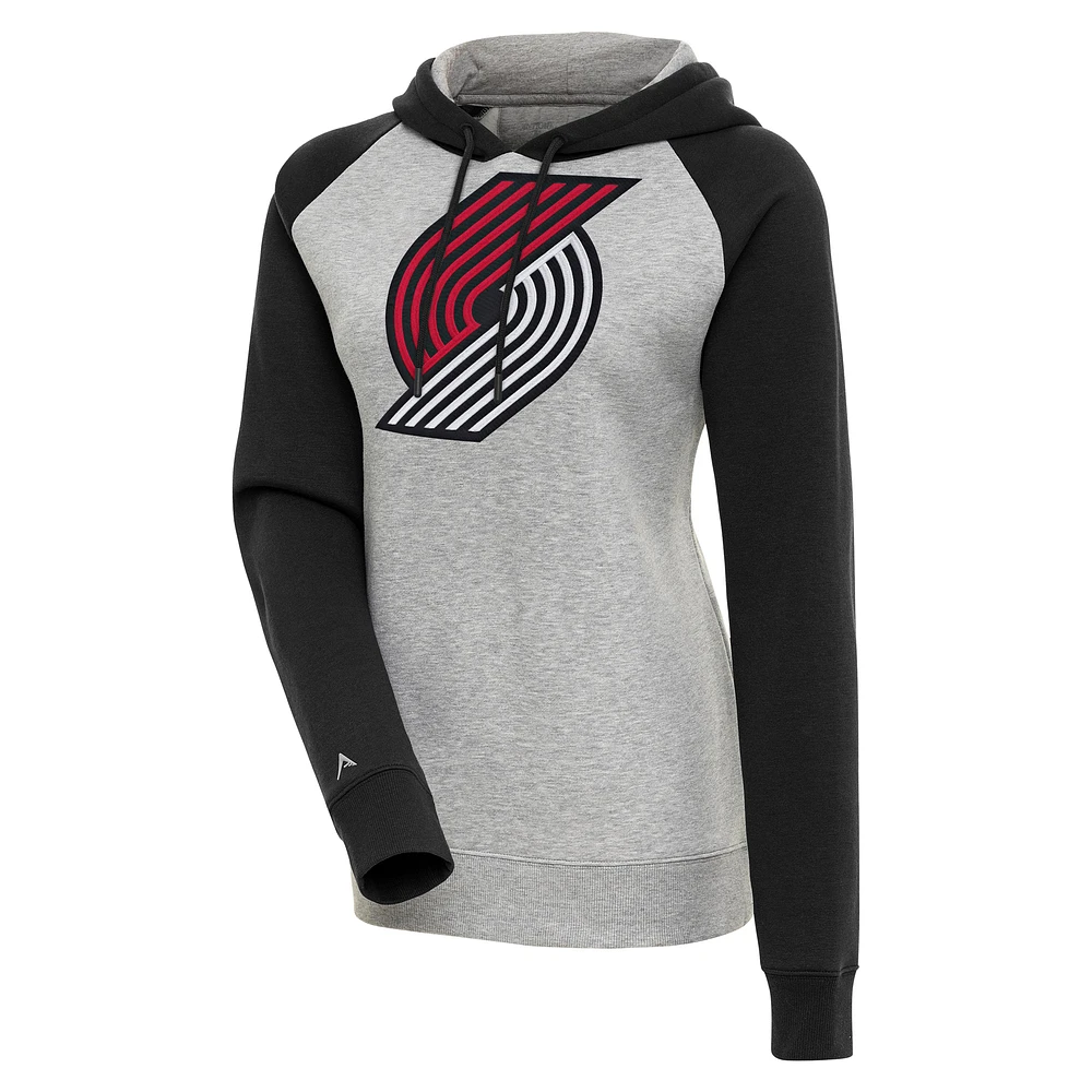 Women's Antigua Heather Gray/Black Portland Trail Blazers Victory Raglan Sleeve Pullover Hoodie