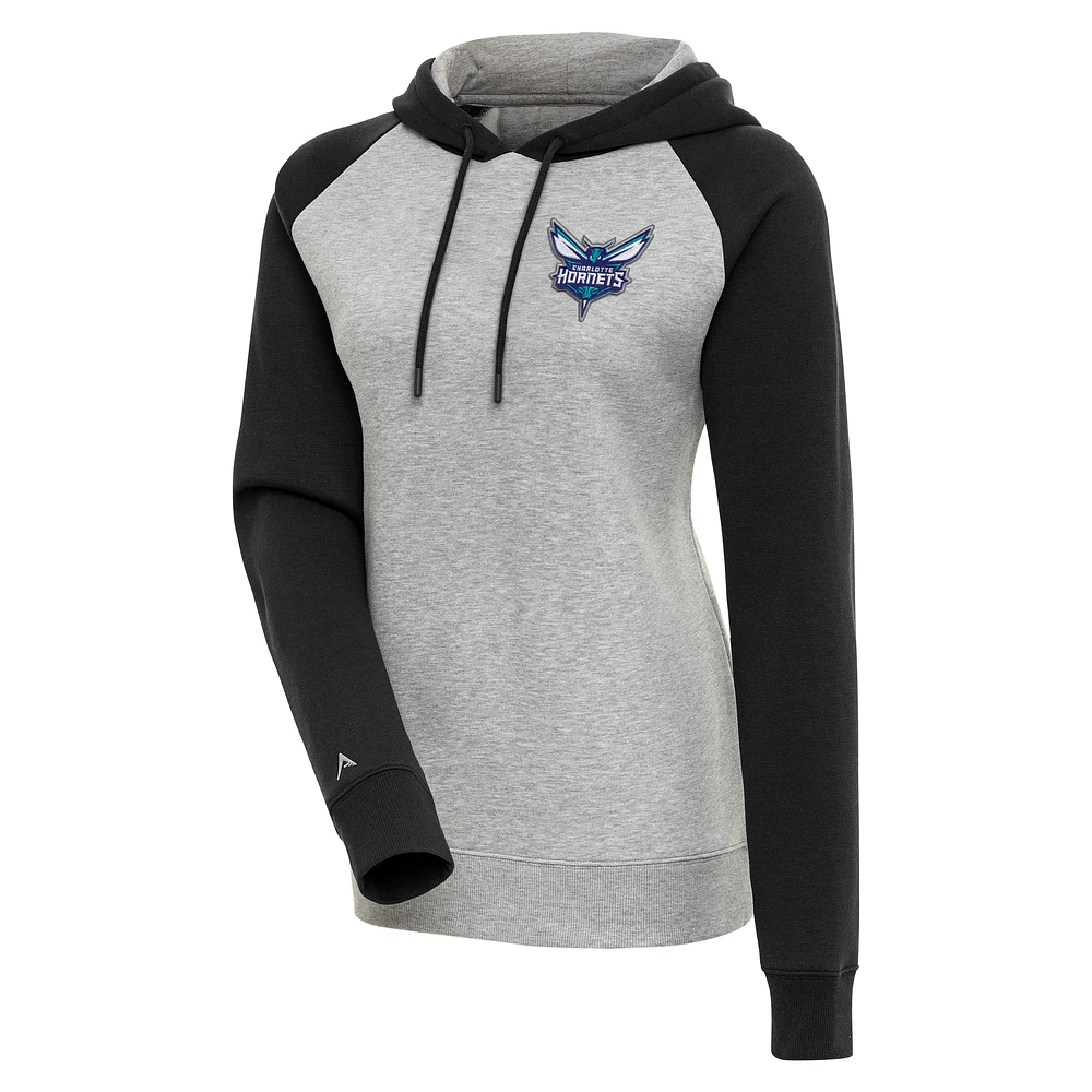 Women's Antigua Heather Gray/Black Charlotte Hornets Victory Raglan Sleeve Pullover Hoodie