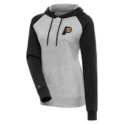 Women's Antigua Heather Gray/Black Indiana Pacers Victory Raglan Sleeve Pullover Hoodie