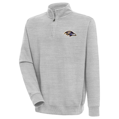 Men's Antigua Heather Gray Baltimore Ravens Victory Quarter-Zip Pullover Top