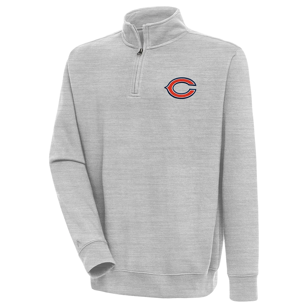 Men's Antigua Heather Gray Chicago Bears Victory Quarter-Zip Pullover Top