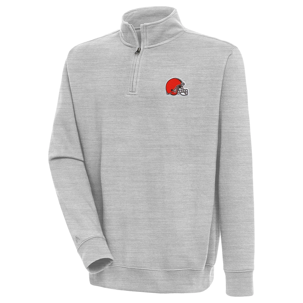 Men's Antigua Heather Gray Cleveland Browns Victory Quarter-Zip Pullover Top