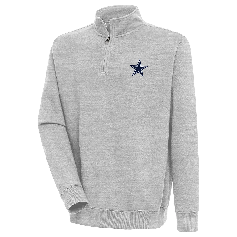 Men's Antigua Heather Gray Dallas Cowboys Victory Quarter-Zip Pullover Top