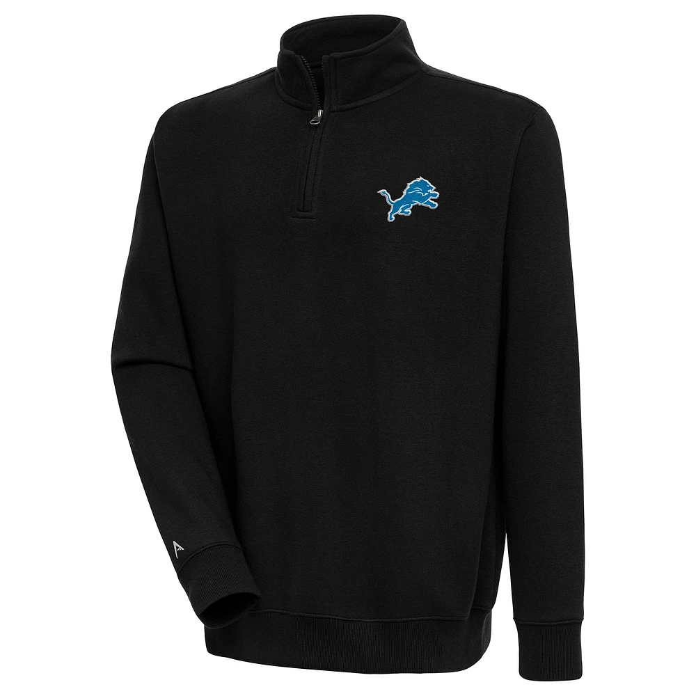 Men's Antigua Black Detroit Lions Victory Quarter-Zip Pullover Top