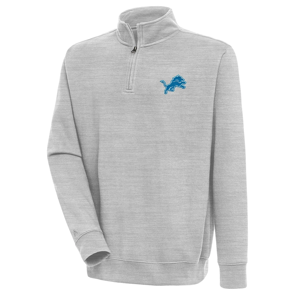 Men's Antigua Heather Gray Detroit Lions Victory Quarter-Zip Pullover Top